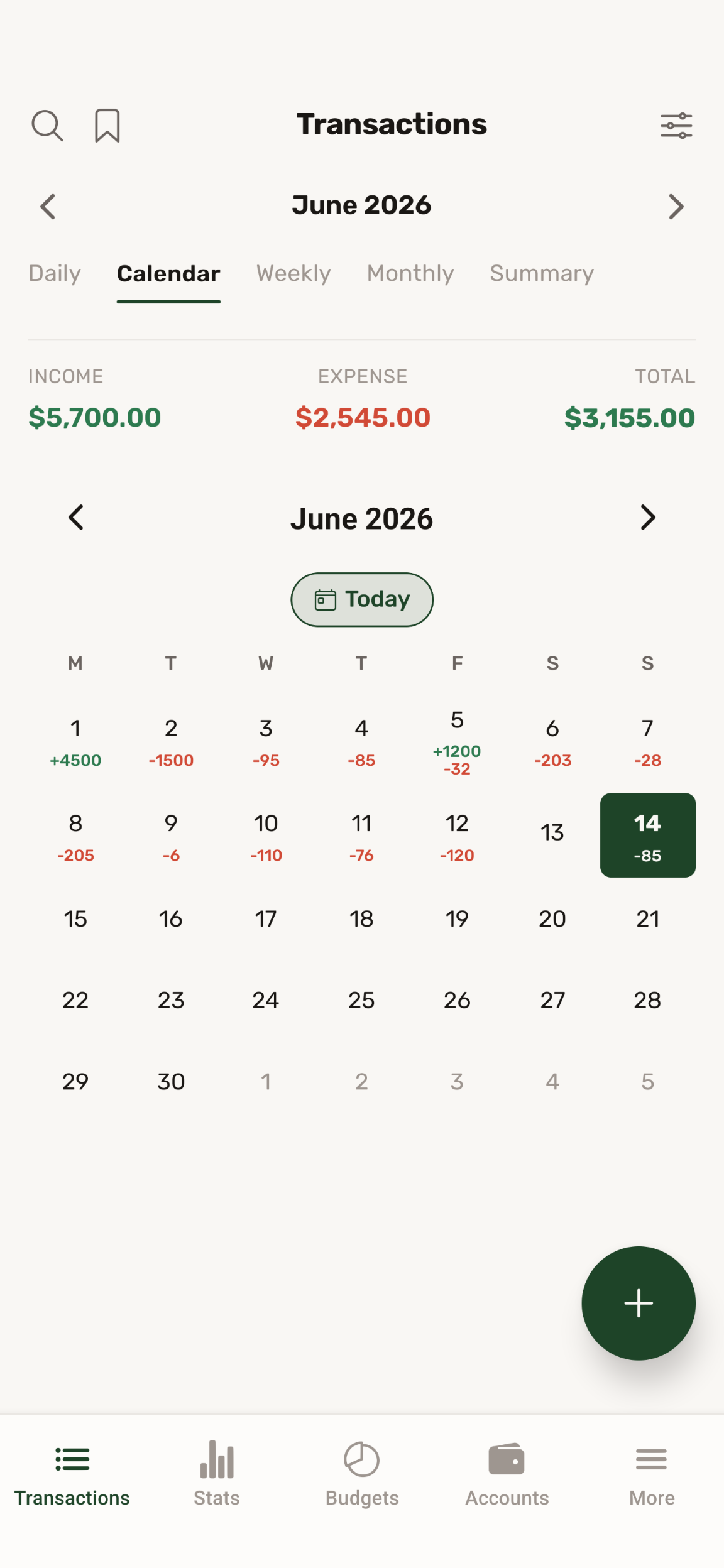 Calendar view